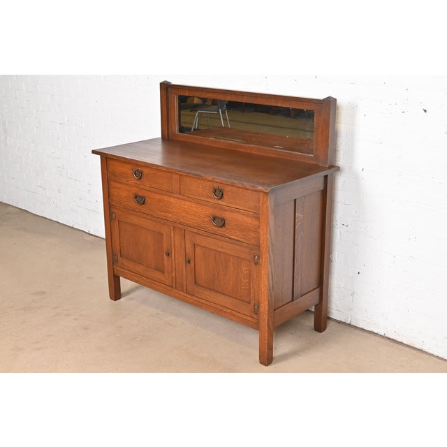 Stickley Brothers Stickley Brothers Antique Mission Oak Arts & Crafts Sideboard or Bar Cabinet, Circa 1900 For Sale - Image 4 of 12