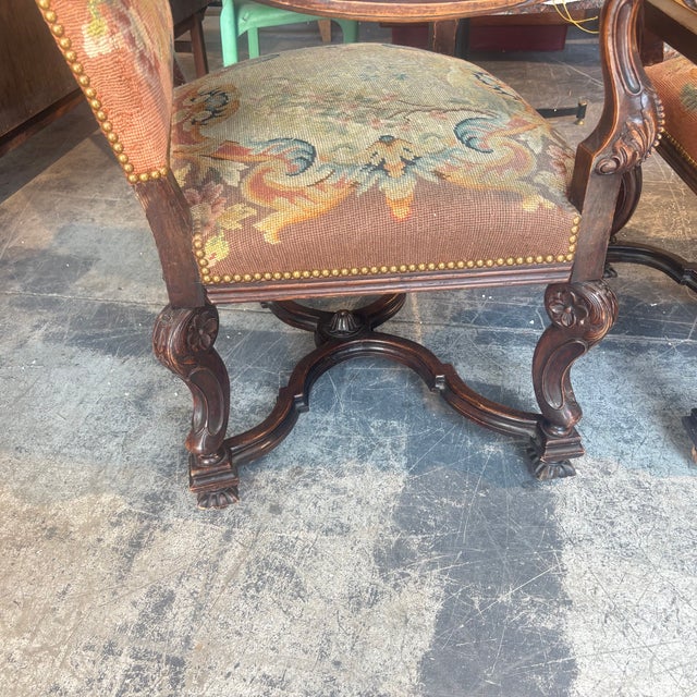 Antique Walnut Armchairs Upholstered with Aubusson, France, 1700, Set of 2 For Sale - Image 17 of 18