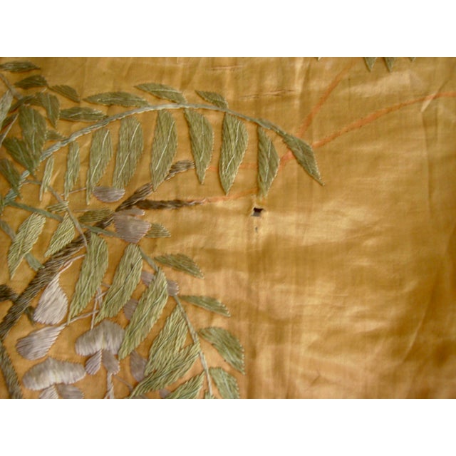 Japanese 19 Century Silk Embroidery Birds and Wisteria Flowers For Sale - Image 13 of 15
