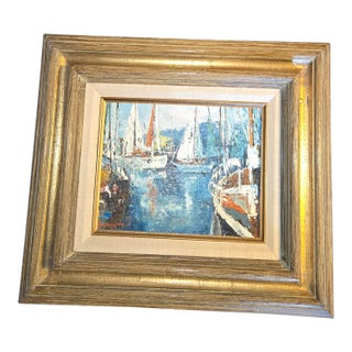 Sailboats in the Harbor Painting by Edward Barton (1926-2012) For Sale