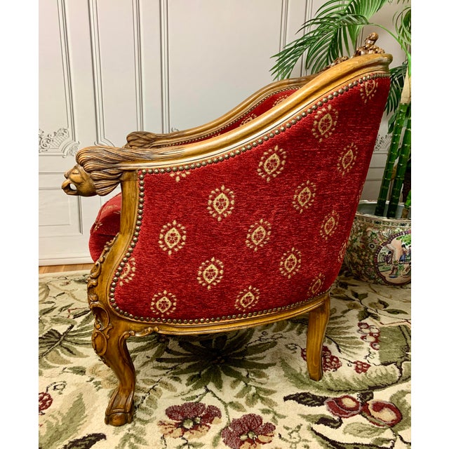 Late 19th Century Red Chenille Figural Hand Carved Cedar of Lebanon Regal Club Chair For Sale - Image 11 of 12