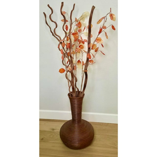 Vintage 1970's Gabriella Crespi Style Pencil Reed Rattan Floor Vases Urns- A Pair For Sale In Denver - Image 6 of 14