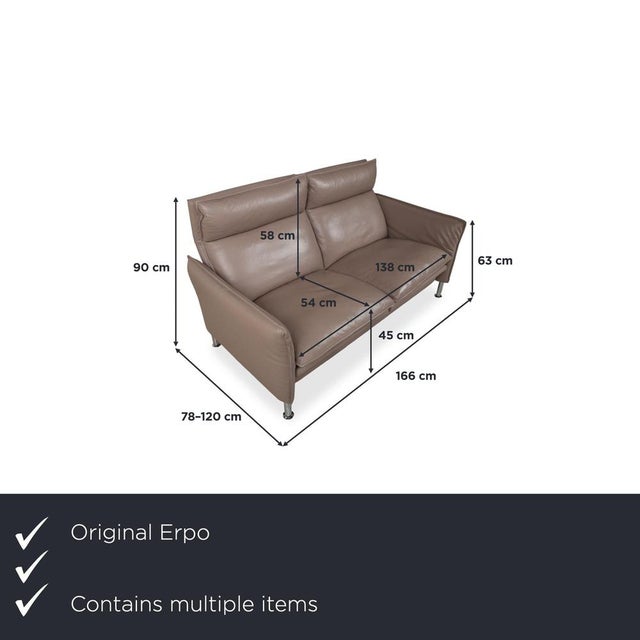 Modern Brown Taupe Leather Porto Three-Seater and Two-Seater Sofas with Manual Function from Erpo, Set of 2 For Sale - Image 3 of 18