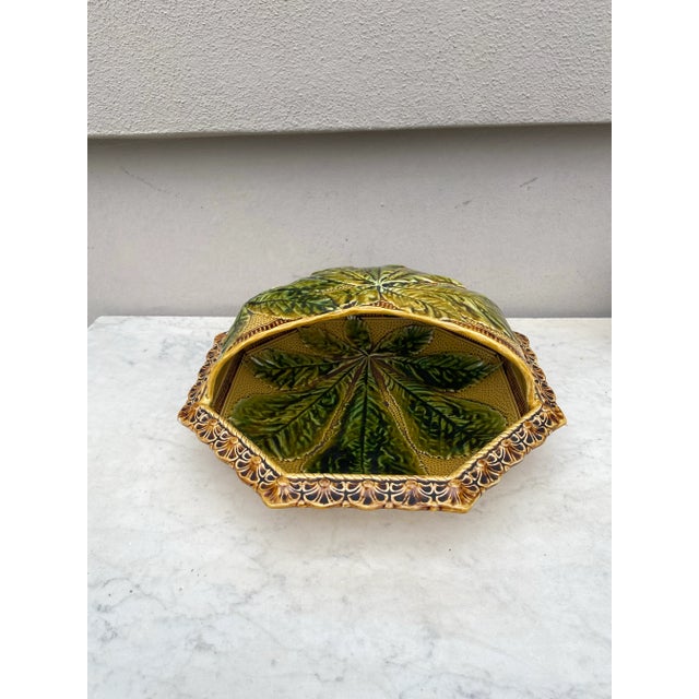 Goldenrod 19th Century French Majolica Chesnut Server For Sale - Image 8 of 12
