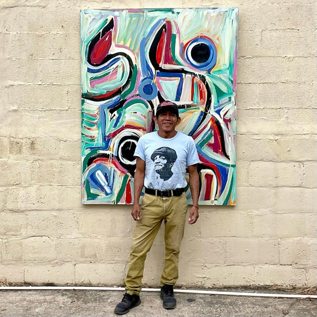 Vintage Terry Frid Oil on Canvas Multicolor Abstract Painting For Sale - Image 9 of 10