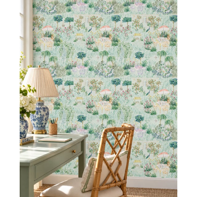 Not Yet Made - Made To Order Mahjong Garden Party Toile Grasscloth Wallpaper by House Party | 6 Yards For Sale - Image 5 of 14
