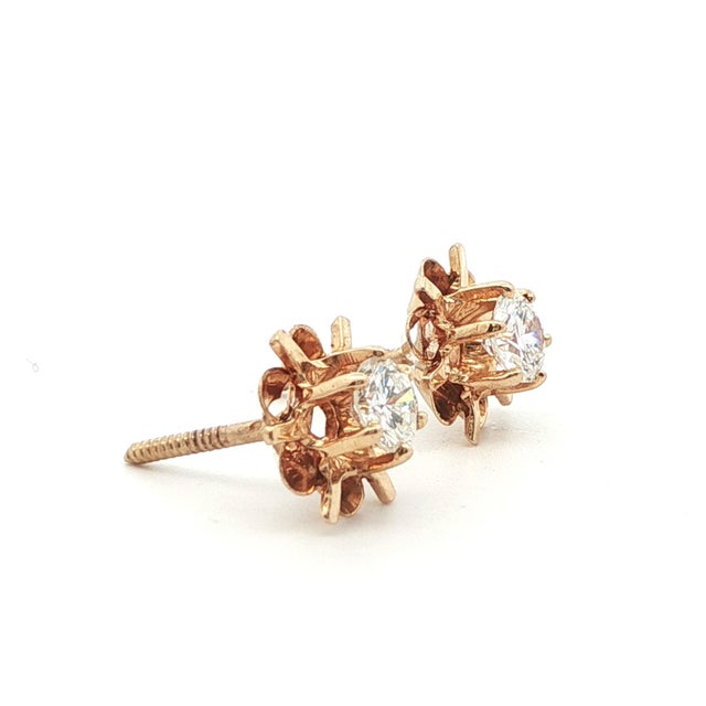 1980s 14k Yellow Gold Diamond Stud Earrings Ca. 1980s, A Pair For Sale - Image 5 of 11