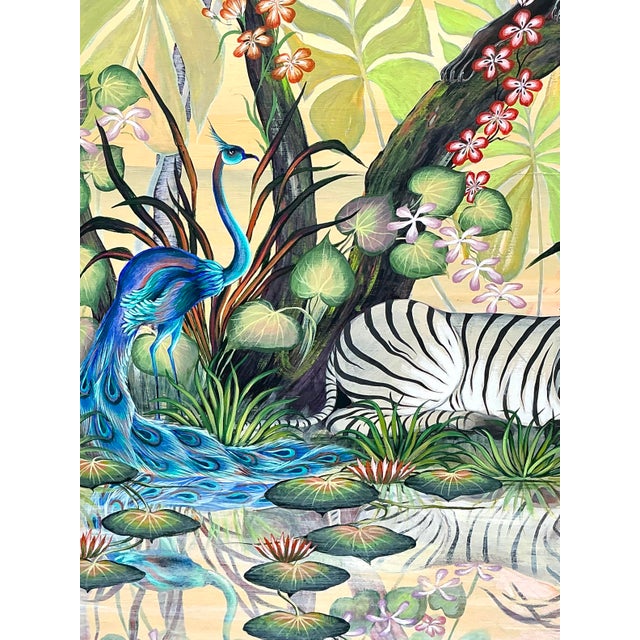 Late 20th Century Vintage Monumental 1999 Original Jungle Painting Oil on Canvas For Sale - Image 5 of 12