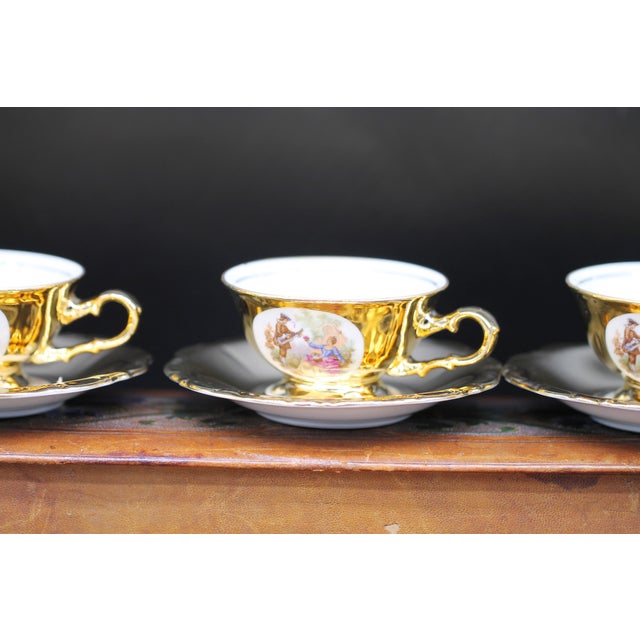 Vintage Bavaria German Tea Cups & Saucers With Gold Overlay Featuring