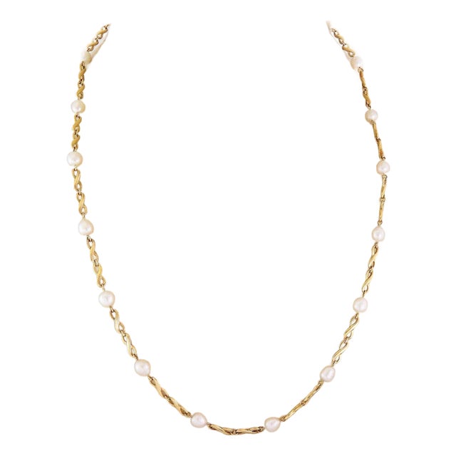 Mikimoto Pearls 18k Yellow Gold Infinity Link Necklace For Sale