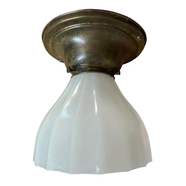 Contemporary 1920s Ribbed Clam Broth Sheffield Style Flushmount Ceiling Light For Sale - Image 3 of 8