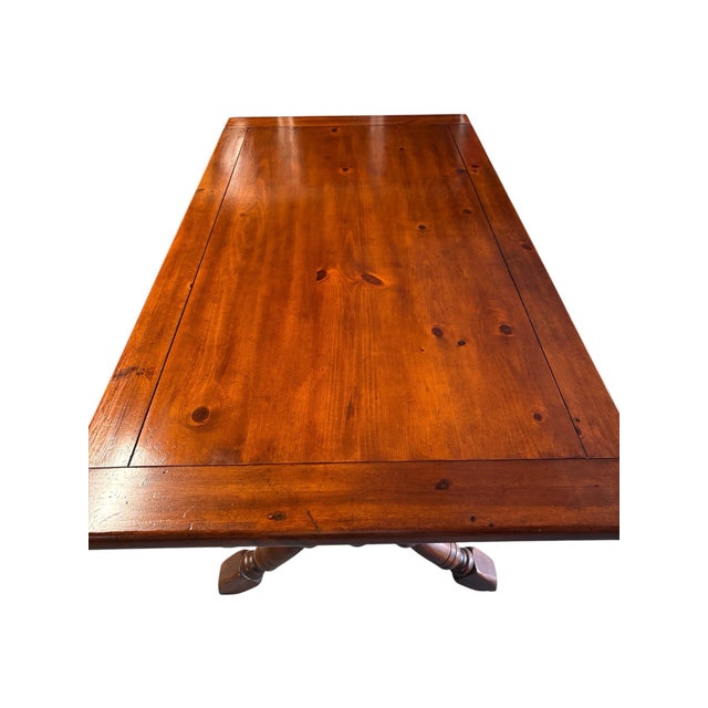 1970s Solid Wood Trestle X Brace Leg Table For Sale - Image 4 of 12