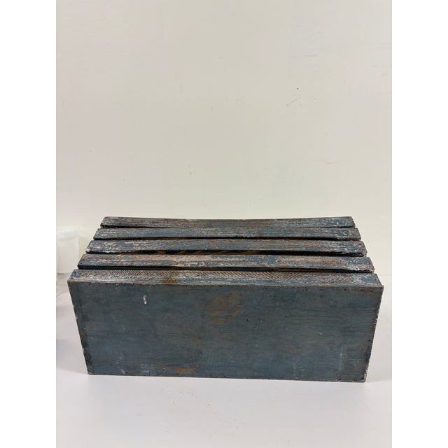 Vintage Rustic Wooden Slatted Tool Caddy With Handle – Distressed Blue Gray For Sale - Image 13 of 13
