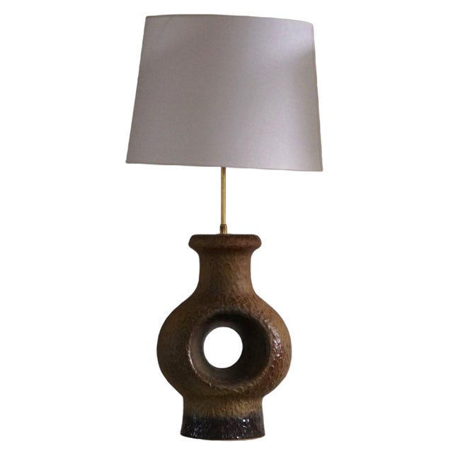 Danish Modern Ceramic Large Table Lamp in Green-Brown Colors, 1960s For Sale