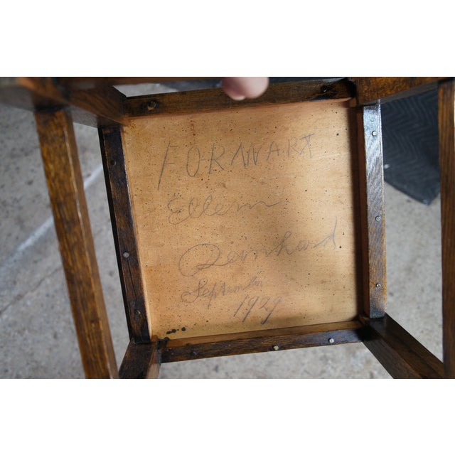 Wood Antique 1920s Mission Arts & Crafts Oak Stool Side Table Plant Sculpture Stand For Sale - Image 7 of 8