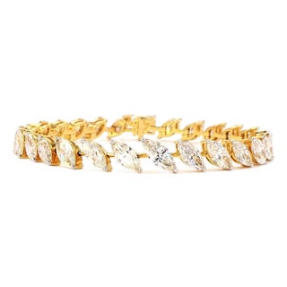 14 Carat Marquise Cut Diamond Gold Bracelet For Sale