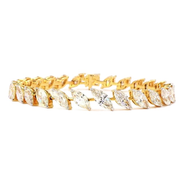 14 Carat Marquise Cut Diamond Gold Bracelet For Sale