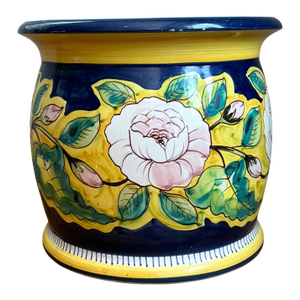 Mid 20th Century Hand Italian Painted Floral Ceramic Planter
