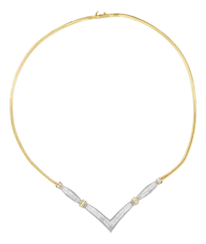 14K Yellow and White Gold 2.00 Cttw Round and Princess-Cut Diamond 'V' Shape Statement Necklace - 18"