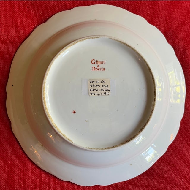 Antique early 19th century Italian Ginori Doccia porcelain soup plates with flower decoration, circa 1815. Each bowl hand...