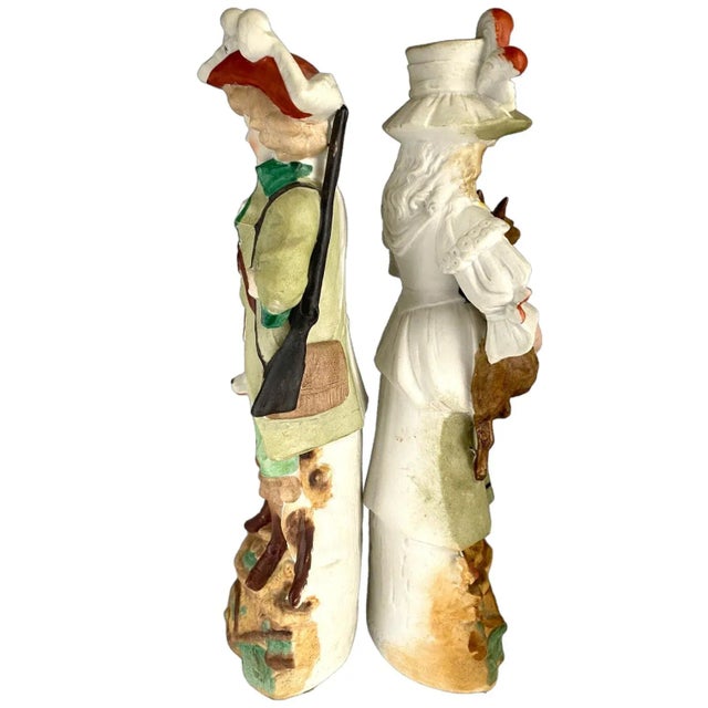 Ceramic 1910s Reichmannsdorf Germany Porcelain Man Dog Woman and Fawn Figurines #3507 - A Pair For Sale - Image 7 of 8