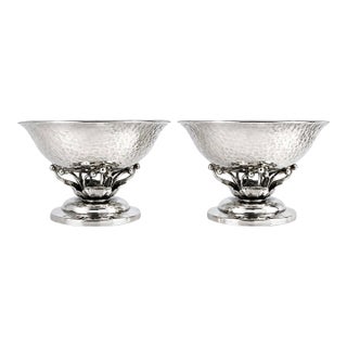 1940s Art Deco Georg Jensen Sterling Silver Salts, Model - Pair For Sale