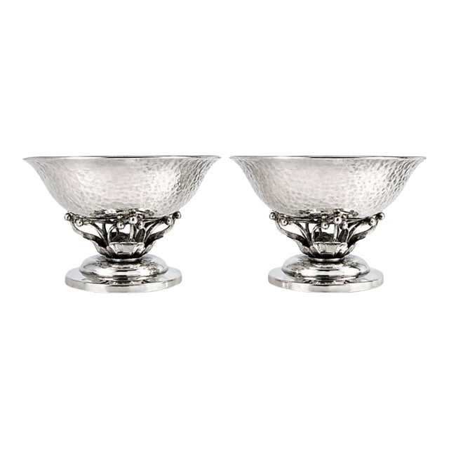 1940s Art Deco Georg Jensen Sterling Silver Salts, Model - Pair For Sale