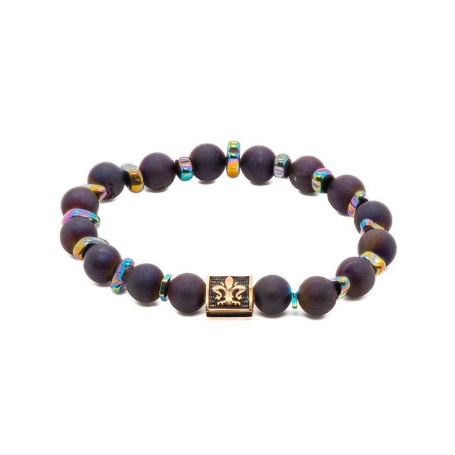 Fleur De Lis Purple Agate Beaded Bracelet For Sale In Miami - Image 6 of 6