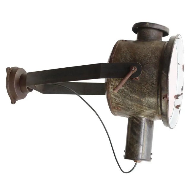 1950s Vintage Industrial Grey Brown Enamel Cast Iron Scones Wall Lights For Sale - Image 5 of 8