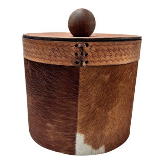 Southwest Cowhide and Tooled Leather Ice Bucket, Ranch Barware For Sale