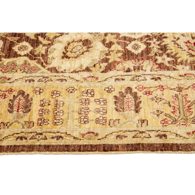 Modern Paki Peshawar Wool Rug in Brown and Gold With Allover Floral Design For Sale - Image 10 of 10