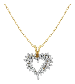 Half Carat Heart Shaped Cluster Diamond Necklace 10k Two-Toned Gold 16"