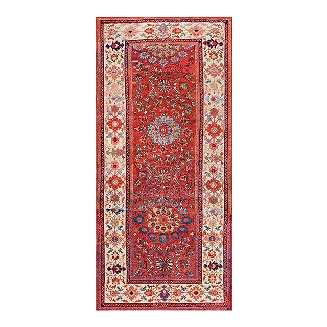 1890s Red Medallion Antique Persian Sultanabad Rug 4'4" X 9'6" Handknotted Wool Carpet For Sale