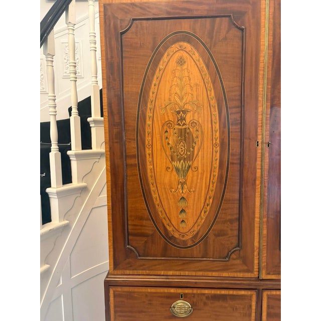 Antique Georgian Mahogany Satinwood Inlaid Linen Press Housekeepers Wardrobe, 1800 For Sale - Image 11 of 14