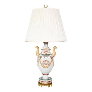 Late 20th Century Neoclassic Maitland-Smith Porcelain Lamp With Serpentine Style Lion Heads For Sale