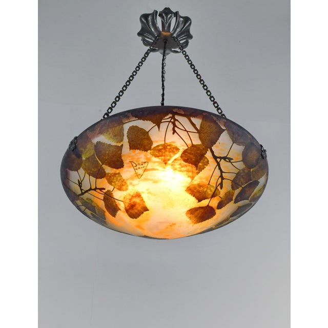 1920s Large French Art Deco Pendant Light by Daum & Majorelle - 1925 Cameo Chandelier France For Sale - Image 5 of 15