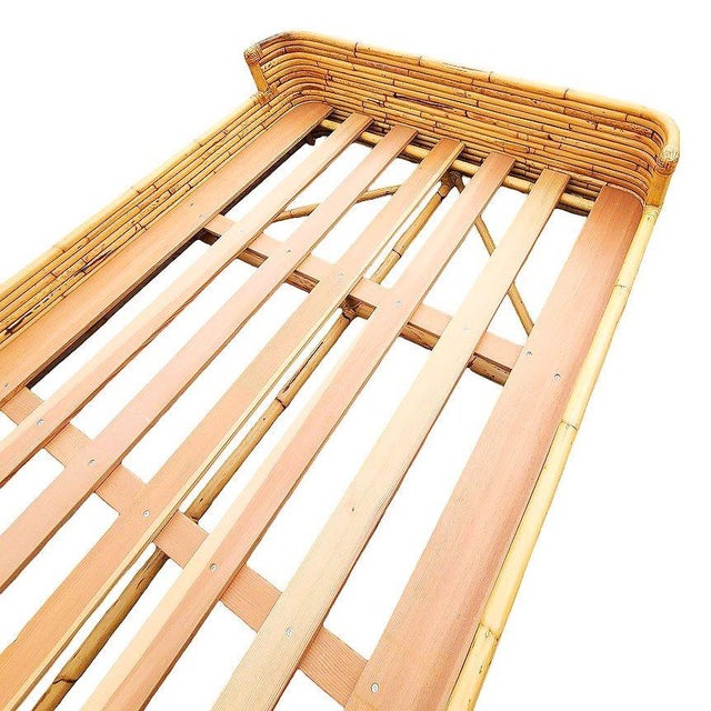 Wood Mid-Century Full Size Stacked Rattan Bed Frame With Wicker Wrappings by Seven Seas For Sale - Image 7 of 8