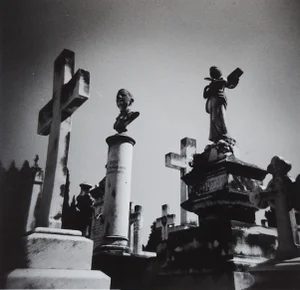 Vintage Graveyard Black & White Photograph