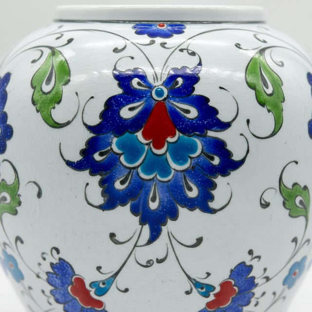 Handmade Ceramic Lidded Jar (20cm) Blue and Turquoise Floral Ginger Vase Kupecik For Sale - Image 4 of 8