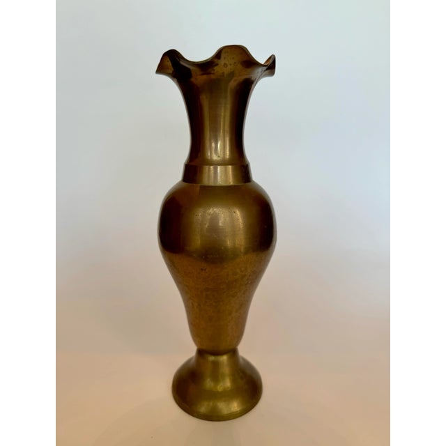 Hollywood Regency Scalloped Edge Solid Brass Vase For Sale - Image 11 of 11