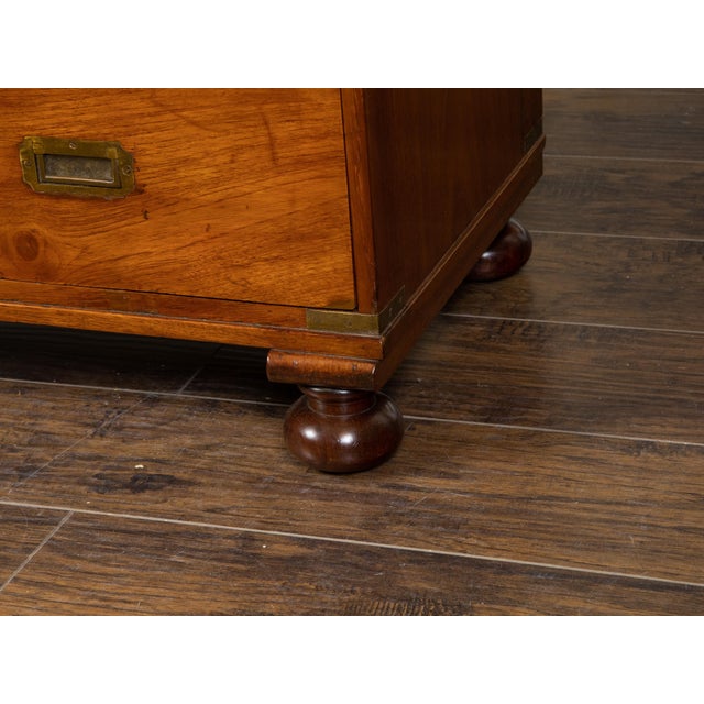 Brown English 1840s Mahogany Campaign Chest with Five Drawers and Brass Hardware For Sale - Image 8 of 12