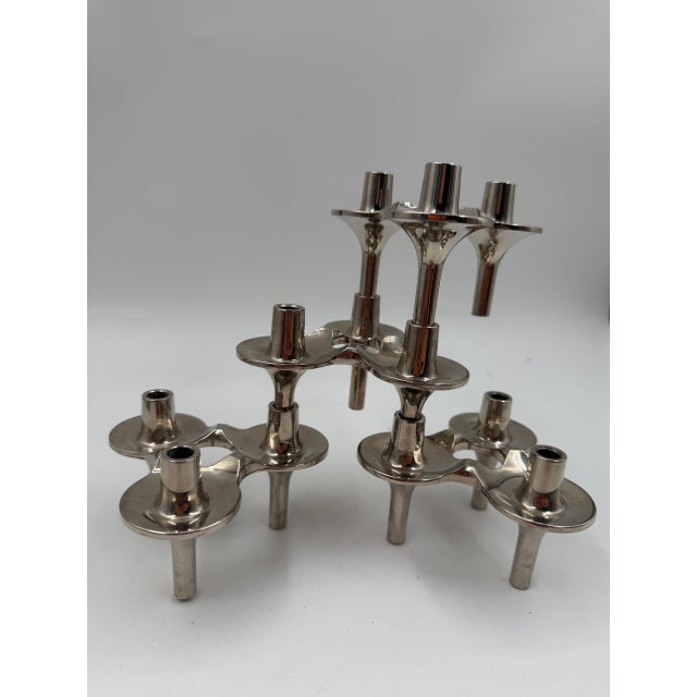 Mid-Century Modern Mid-Century Modern Silver-Plated Taper Holders by Stoff for BMF, West Germany, 1950s, Set of 4 For Sale - Image 3 of 14