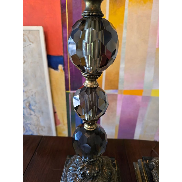 1950s Vintage Mid Century Modern Smoked Crystal Lamps - a Pair For Sale - Image 5 of 11