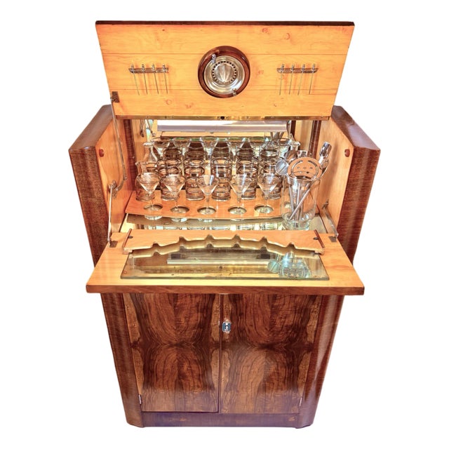 French Art Deco Burr Walnut Cocktail Cabinet / Dry Bar Server France 1930’s For Sale