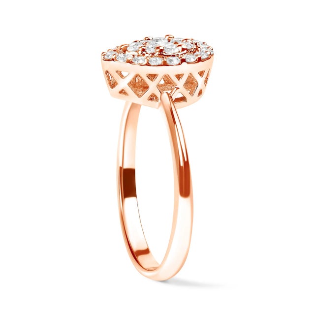 Haus of Brilliance 10K Rose Gold 3/8 Cttw Composite Diamond Pear Shaped Halo Promise Ring (I-J Color, I2-I3 Clarity) - Size 6 For Sale - Image 4 of 6