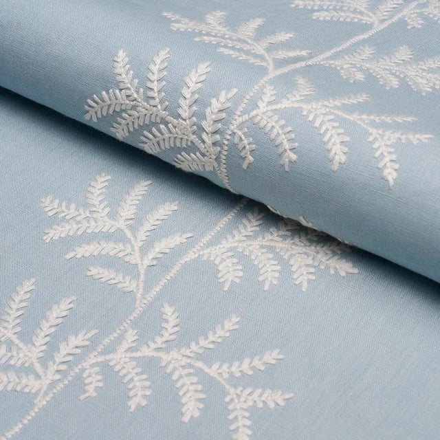 Schumacher Eloise Embroidery Fabric In Sky For Sale