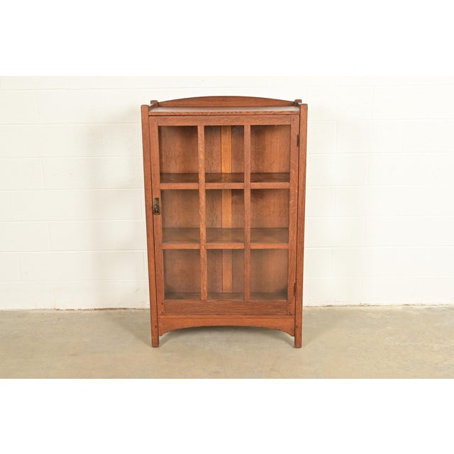 L. & J. G. Stickley Antique Mission Oak Arts and Crafts Bookcase Cabinet, Circa 1910 For Sale - Image 14 of 14
