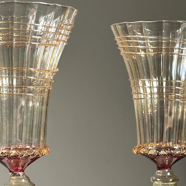 Rococo Vintage Venetian Murano Art Glass Hand Blown Goblet (Pair) For Sale - Image 3 of 8