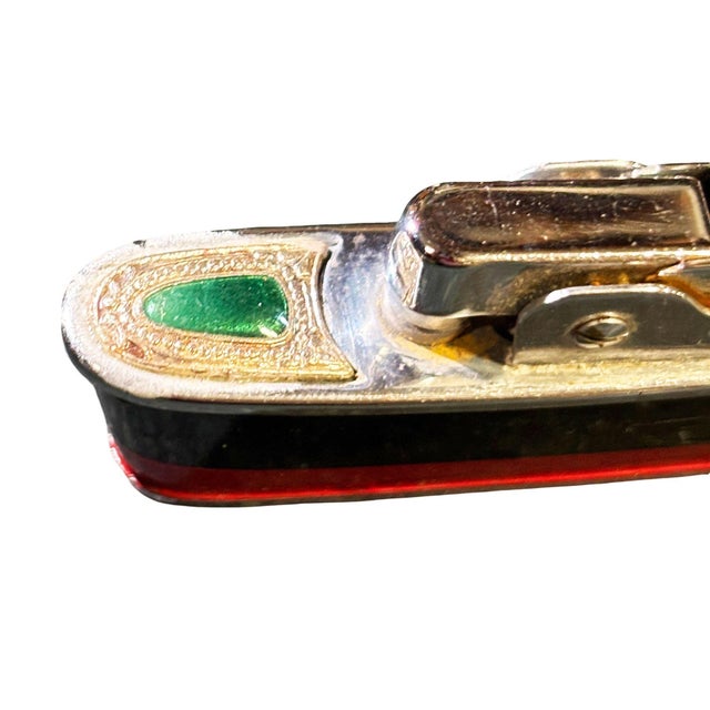 Red 1960s MCM Novelty "Cruiser" Black & Red Cruise Ship Enameled Lighter by Sarome Japan For Sale - Image 8 of 8