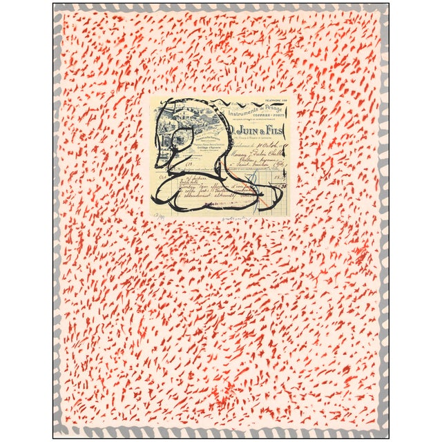 Abstract 1978 Juin Et Fils Abstract Red Lithograph Pierre Alechinsky For Sale - Image 3 of 8